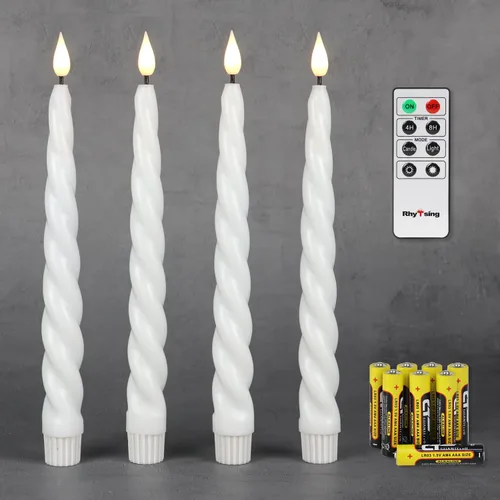 Vista 8 de Rhytsing Velas cónicas sin llama blancas de 10 pulgadas con temporizador, velas cónicas en espiral que funcionan con baterías, luz blanca cálida