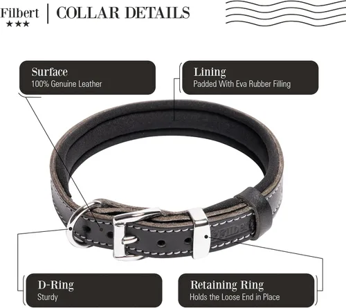 Vista 4 de Filbert Collar de cuero para perro, collar de cuero genuino para perros pequeños, estampado de patas en relieve con hebilla, grano completo curtido