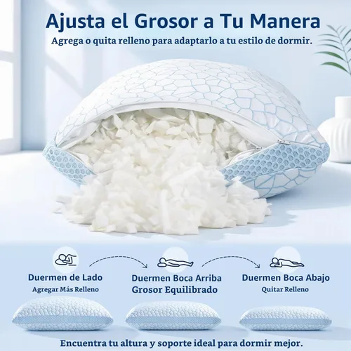 Vista 3 de QUTOOL CertiPUR-US - Juego de 1 almohadas refrescantes mejoradas para dormir, de espuma viscoelástica triturada, tamaño estándar, para personas que