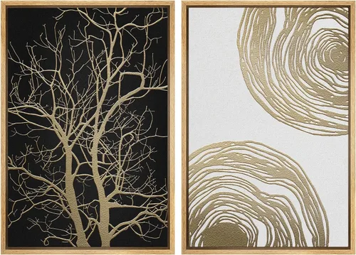 Vista 36 de MUDECOR Lienzo enmarcado para pared, bosque brumoso, reflejos, paisaje tranquilo, ilustraciones modernas, arte decorativo, bohemio, tranquilo/zen