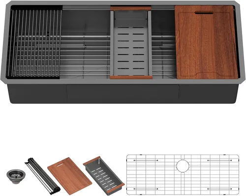 Vista 18 de Lordear - Fregadero de barra de 12 pulgadas bajo montaje, estación de trabajo, calibre 16, T304, 12 x 15, acero inoxidable, fregadero de cocina