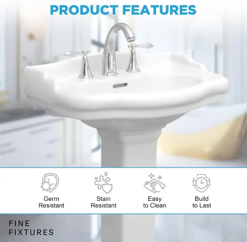 Vista 8 de Fine Fixtures Roosevelt Lavabo de Pedestal para Baño – Lavabo de Pedestal Pequeño de 18 Pulgadas, Cerámica Vítrea China Duradera con Orificio Único