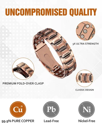 Vista 2 de Jecanori Pulseras magnéticas de cobre para hombres, pulsera magnética ultra fuerte, regalos de joyería con herramienta