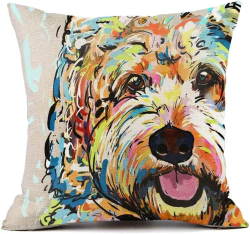 Vista 26 de Funda de almohada de lino de pastor alemán, diseño artístico abstracto colorido, funda de almohada de lino de 18 x 18 pulgadas para amantes