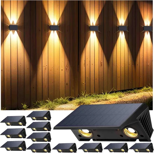 Vista 10 de Luces de valla alimentadas por energía solar, modos multicolores, luces solares para valla al aire libre IP67, luces solares de pared arriba