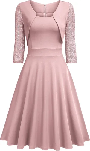 Vista 4 de Miusol Vestido de cóctel de manga 23 con cuello cuadrado y encaje floral para mujer