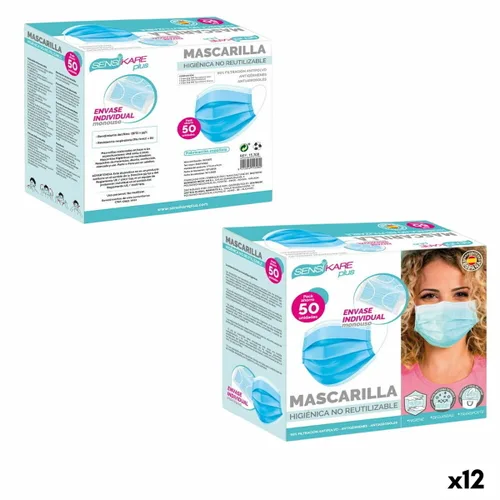 Vista 2 de Caja de mascarillas higiénicas SensiKare 50 Piezas (12 Unidades)