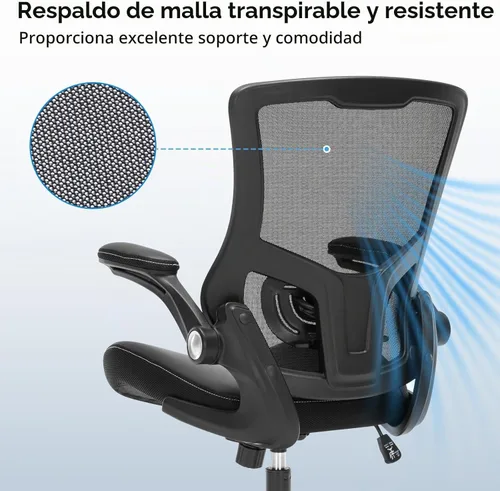 Vista 7 de Silla de oficina ergonómica de escritorio de 350 libras, cómoda silla de computadora de malla con soporte lumbar ajustable, reposabrazos abatibles