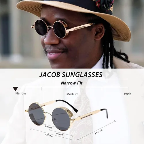 Vista 5 de Technigadgets Jacob Steampunk Sunglasses Retro Round Gothic Metal Frame UV Protection Circle Shades For Men Women