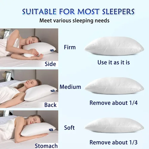 Vista 2 de Almohadas de Espuma Viscoelástica Triturada para Sueño Profundo, Almohada de Cama para Soporte del Cuello con Funda Removible y Lavable, Bend