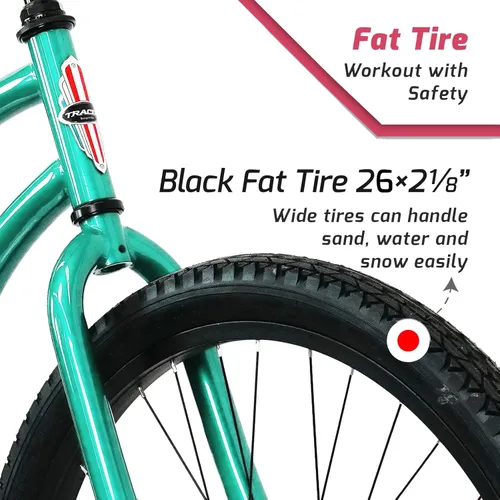 Vista 2 de Tracer Bicicleta de crucero de playa para adultos, ruedas de 26 pulgadas, freno de montaña de una sola velocidad, bicicleta doble para mujeres, M&F