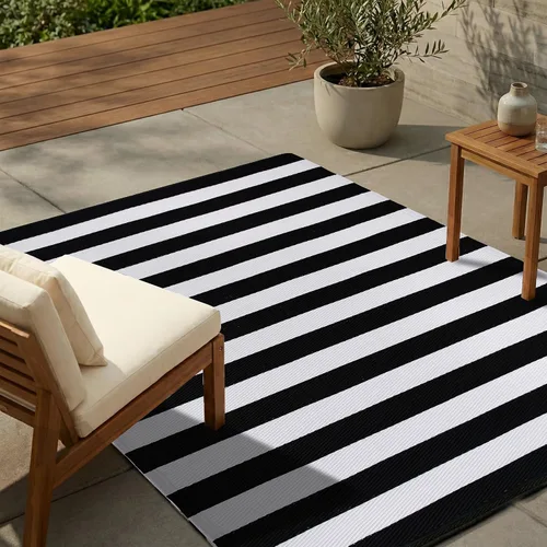 Vista 18 de FH Home - Alfombra para exteriores, impermeable, resistente a la decoloración, reversible, plástico reciclado de alta calidad, acabado geométrico