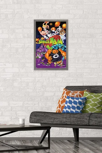 Vista 2 de Trends International Looney Tunes: Space Jam - Póster de collage de pared, 14.725 x 22.375 pulgadas, versión enmarcada de madera de granero