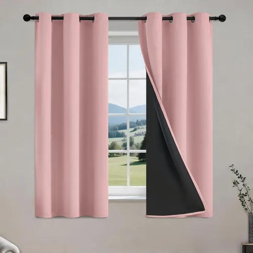 Vista 54 de COSVIYA Cortinas opacas 100% beige Biscotti para dormitorio, juego de 2 paneles de 63 pulgadas de largo, bloqueo de luz completa, aislamiento