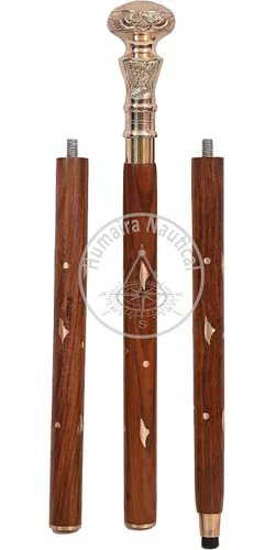 Vista 7 de Bastón de madera plegable con mango de latón victoriano, para hombre y mujer