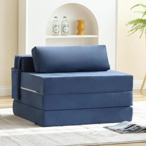 Vista 19 de Sofá cama plegable tamaño individual, colchón convertible con almohada, colchón de pana gruesa para el suelo, sofá cama con bolsillo lateral