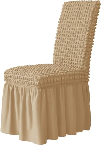 Vista 13 de Elastic Dining Chair Cover With Skirt, Polyester Spandex Furniture Protector, Removable And Washable, Universal(Beige,2 PCS)