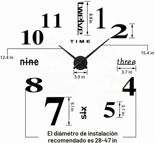 Vista 2 de Reloj de pared moderno sin marco de espejo 3D grande para el hogar Negro