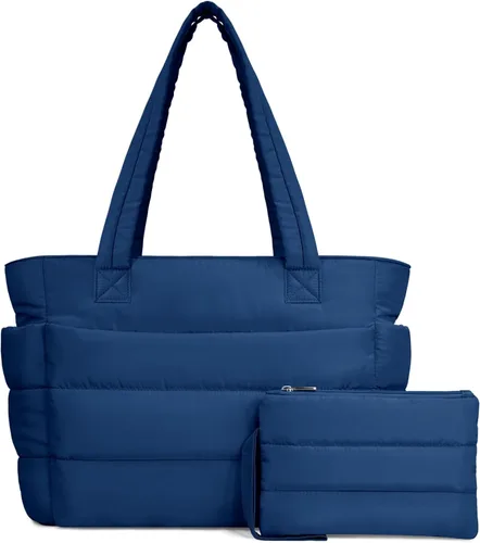 Vista 31 de TOPDesign Bolsa Tote Acolchada para Mujer, Bolso de Mano Ligero Inflado con Compartimentos, Bolsa de Hombro Acolchada para Trabajo, Viajes, Gimnasio