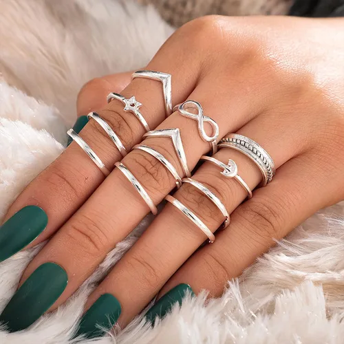 Vista 4 de Long tiantian Anillos para adolescentes y niñas, conjuntos de anillos apilables para mujeres, anillos vintage para nudillos, regalos