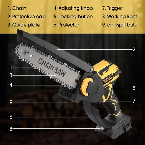 Vista 7 de Motosierra para batería Dewalt de 20 V MAX, motosierra de poda inalámbrica sin escobillas de 8 pulgadas, corte rápido y potente de 24.6 pies/S