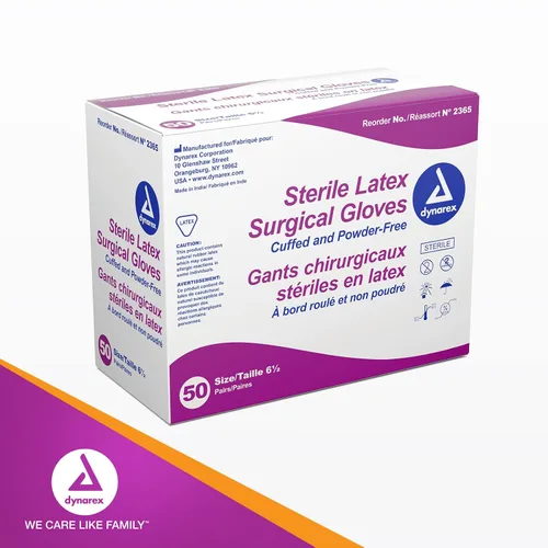 Vista 7 de Dynarex 2365 - Guantes quirúrgicos desechables estériles de látex, sin polvo, empaquetados en pares, uso médico y sanitario, clínica veterinaria