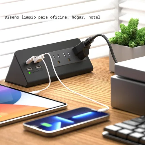 Vista 3 de Regleta de alimentación de montaje en borde para mesita de noche con puertos USB-C, protector de sobretensiones de mesa, abrazaderas de escritorio