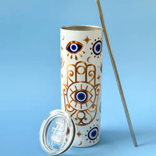 Vista 3 de Evil Eye Tumbler With Lid And Straw 20oz Spiritual Gifts For Women Coffee Tumbler For Women Stainless Steel Vacuum Tumbler Travel Drinking Cups With
