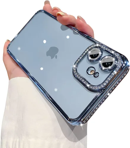 Vista 11 de Funda compatible con iPhone 11 Pro Max con protector de lente de cámara de diamante con purpurina, bonita funda de cristal transparente a prueba