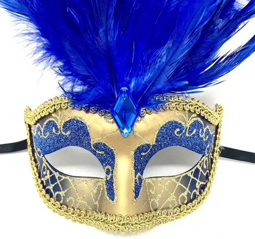 Vista 2 de STORM BUY Máscara veneciana de plumas para mujer, disfraz veneciano de Halloween, boda, Mardi Gras, fiesta y baile de graduación