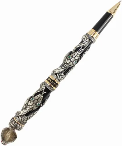 Vista 8 de Gullor Bolígrafo Rollerball Negro y Plata Antigua Serpiente Patrón 3D (blanco y negro)