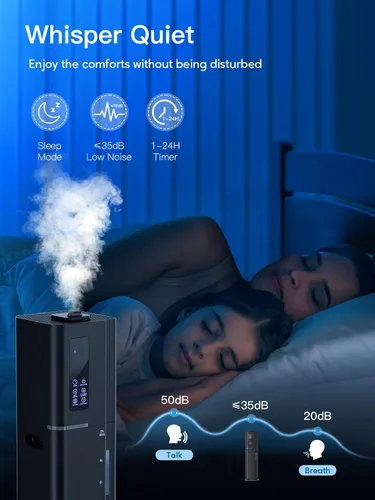 Vista 5 de Humidificador de 10L/2.64Gal, Humidificador Ultrasónico de Niebla Fría y Silencioso de Llenado Superior para Dormitorio, Cubre 550 pies², Tiempo