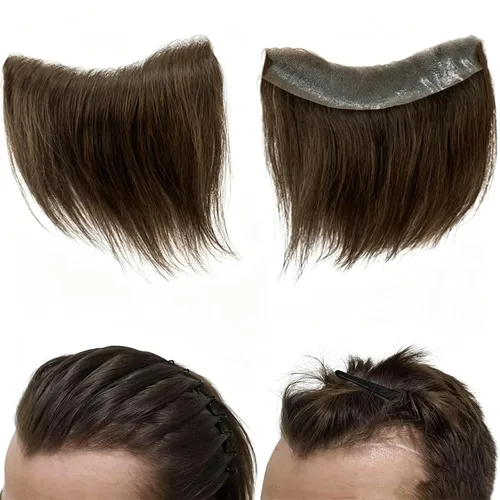 Vista 12 de Voloria Tupé de cabello humano 100 % de piel sintética para hombre, peluca frontal para retroceso, sistemas de reemplazo de línea capilar natural