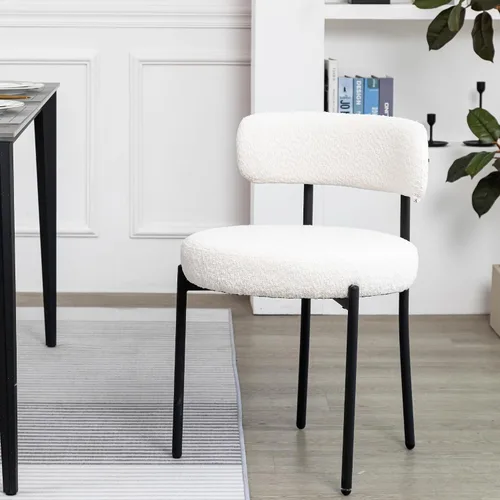 Vista 26 de DYHOME - Juego de 2 sillas de comedor de bouclé negro, sillas de cocina modernas de mediados de siglo con respaldo curvo y patas de metal, sillas