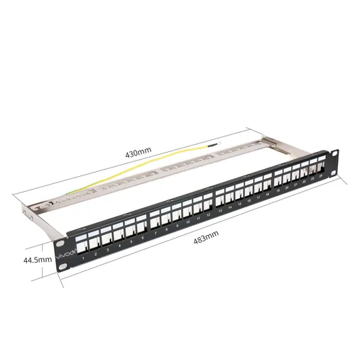 Vista 3 de Panel de conexión en blanco modular del marco del panel de conexión de los puertos FTP de 1U 24 puertos Panel de conexión en blanco para montaje
