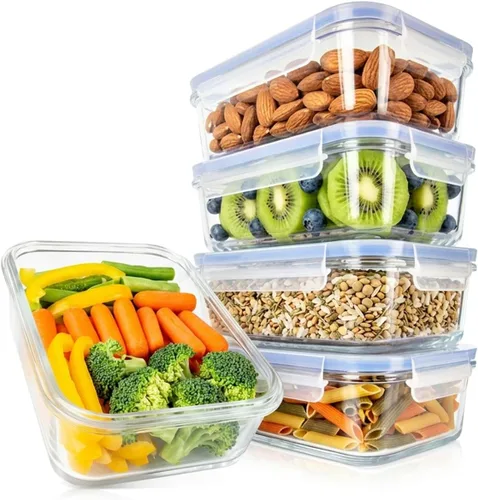 Vista 10 de NutriChef 10 recipientes de vidrio para almacenamiento de alimentos con tapas, recipientes de preparación de comidas de 30 onzas, reutilizables, Azul