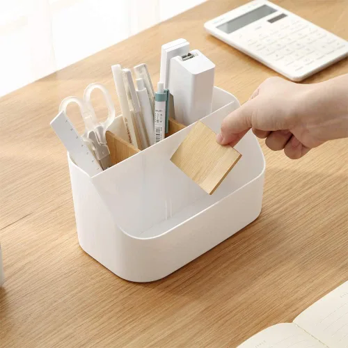 Vista 3 de Organizador de escritorio, soporte de control remoto, caja de maquillaje para el hogar y la oficina