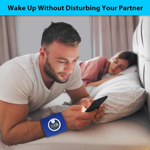 Vista 2 de Coolfire - Reloj despertador con banda de sudoración vibratoria, pulsera de alarma silenciosa para despertarse, reloj de vibración para parejas, Azul