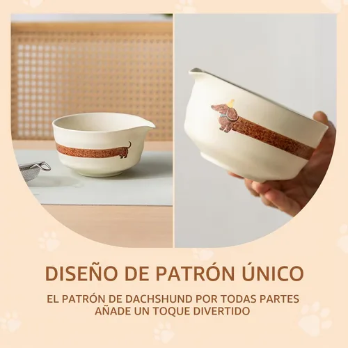 Vista 2 de Juego de matcha con patrón de perro, juego de batidor japonés de matcha incluye cuenco de matcha con boquilla, soporte para batidor, batidor