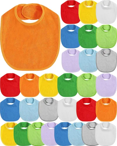 Vista 11 de JaGely Paquete de 30 baberos de muselina para bebé, multicolor, sólido, unisex, impermeable, alimentador ajustable para dentición y babeo
