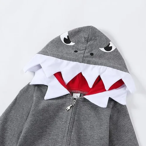 Vista 4 de Mameluco con capucha para recién nacidos, niños y niñas, diseño de tiburón, dinosaurio