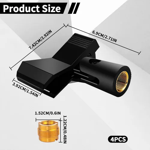 Vista 2 de Paquete de 4 clips de micrófono ajustables universales para soportes, soporte de micrófono inalámbrico con adaptador de 5/8 a 3/8 pulgadas, perilla
