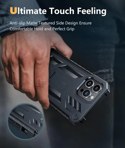Vista 7 de FNTCASE Funda para iPhone 13 Pro Max: [Protector de pantalla y soporte integrados] [Protección contra caídas de grado militar] Funda de teléfono