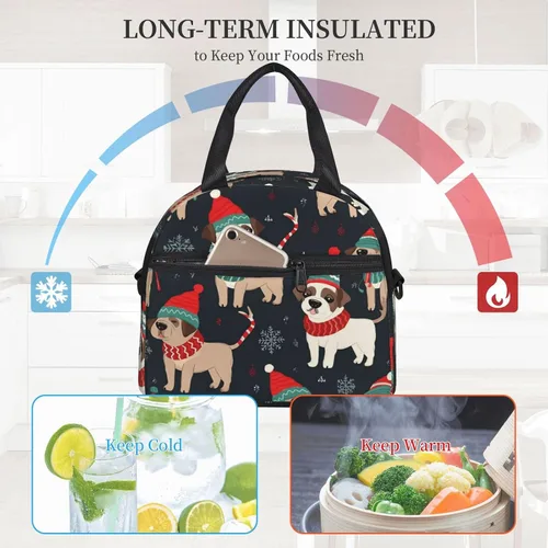 Vista 3 de Bolsa de almuerzo para perros con texto en inglés "Merry Christmas", bolsa de almuerzo impermeable para mujer