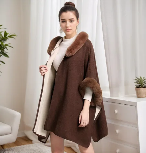 Vista 3 de Abrigo de invierno con capucha para mujer, chal
