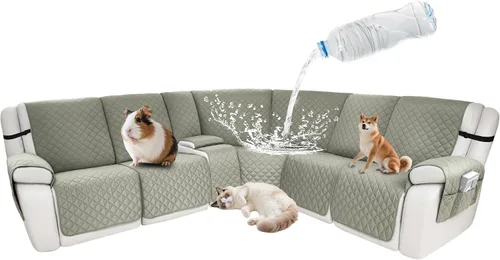 Vista 125 de Fundas impermeables para sofá reclinable seccional en forma de L, 7 piezas, antideslizantes, lavables, juego de fundas reclinables para mascotas