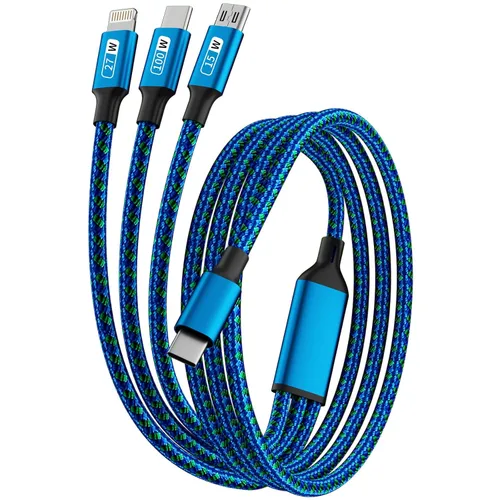 Vista 11 de Cable de carga múltiple (paquete de 2 de 4 pies), cable de carga múltiple de nailon trenzado para múltiples dispositivos, cable de carga 3 en 1