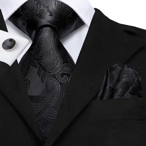 Vista 271 de Hi-Tie Corbatas de seda para hombre, diseño de cachemira a rayas, con bolsillo, gemelos cuadrados, conjunto formal de negocios