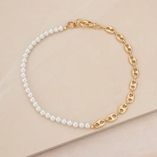 Vista 3 de Ettika Collar de oro para mujer, collar de perlas, cadena chapada en oro de 18 quilates. Collar de eslabones para regalo de cumpleaños para mujer