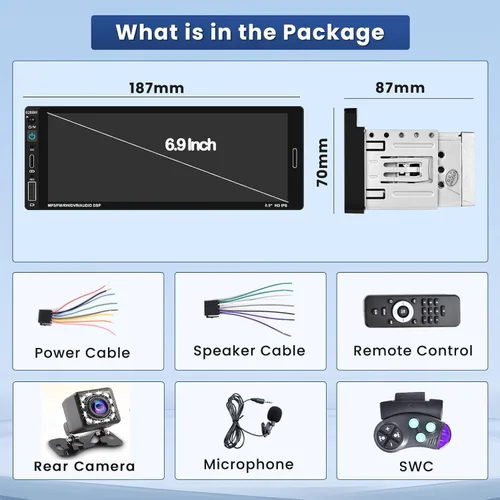Vista 6 de [Fuluku] Estéreo de coche de 6,9 pulgadas de un solo DIN con Carplay inalámbrico Android Auto Wireless Carplay Android Auto,1 Din Car Radio BT